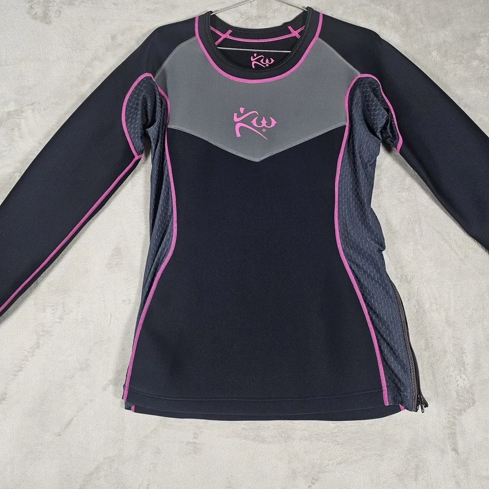 Kutting Weight Sauna Workout Shirt Women XL Neoprene Blend Mesh Panels Zip Hem - Picture 1 of 4